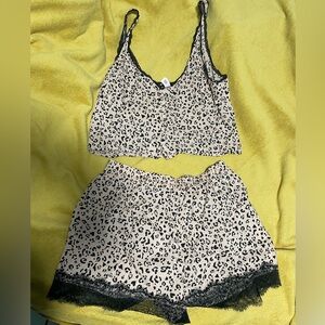 Victoria secret Leopard Print Lace Trim Pajama Set
